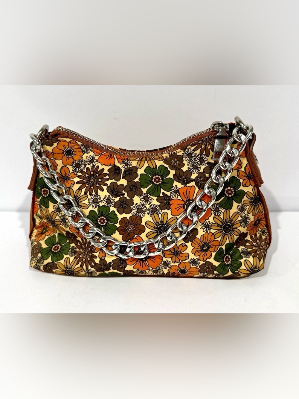 Madden NYC Floral Multicolor Small Shoulder Bag, Zip Top, Silver Chain Detach